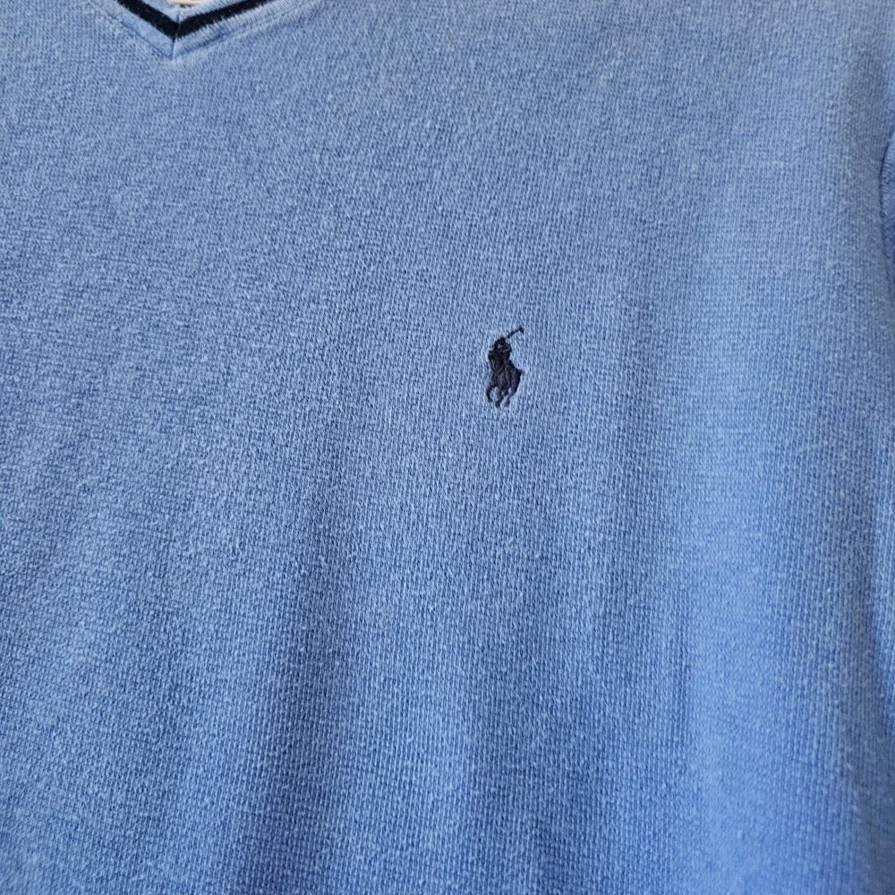 Polo Ralph Lauren V-Neck Sweater Men's Size Large Short Sleeve Shirt Blue Ringer